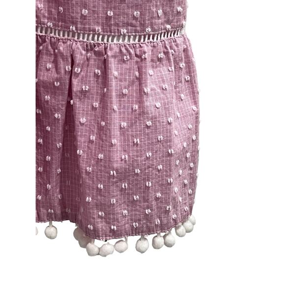 Maggy London Pink Swiss Dot Tiered Midi Pom-Pom Sundress Size 2 Coquette Cottage - Picture 4 of 6